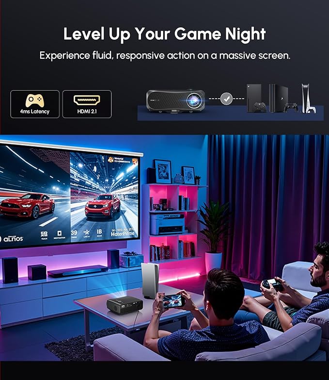 4K HDR10+ Google TV Projector for Home Theater 2200 ANSI Smart Daytime Projector with DD+ 2×30W Speakers, AI Cooling Fan , HDMI eARC, WiFi 6, Bluetooth 5.4 for Movies, Gaming, Daylight Viewing