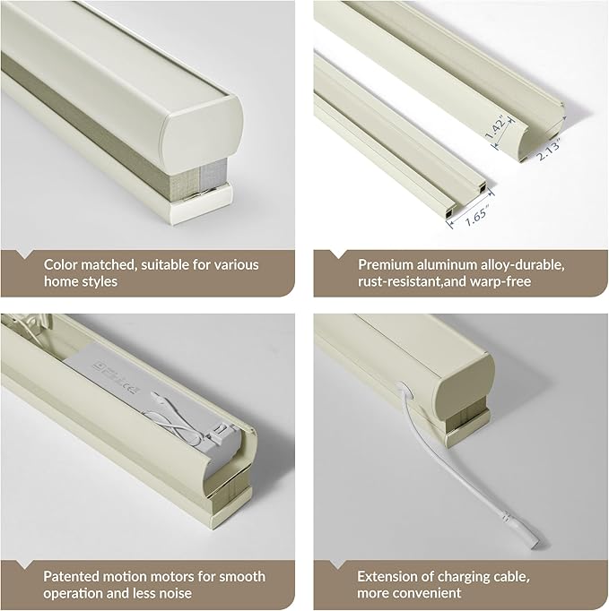 Boolegon Motorized Blinds with Remote, Light Filtering Smart Blinds, Automatic Cellular Shades for Windows, Rechargeable Electric Honeycomb Shades for Home,Light Filtering Beige,Custom Size