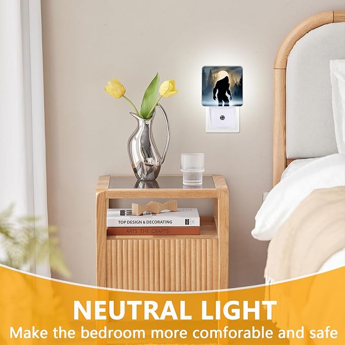 GANTINIR Funny Bigfoot Sasquatch Night Light, Plug-into Forest Moon Nightlight White LED Lamp, Energy Efficient Decor Desk Lamp for Bedroom Hallway Stairs Bathroom