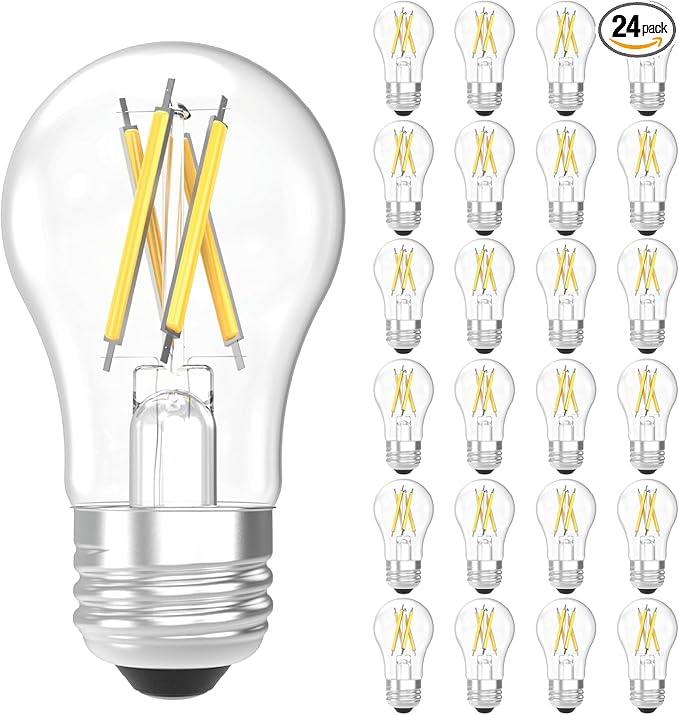Sunco 24 Pack A15 Light Bulb LED, Edison Style Bulb, Dimmable Vintage Filament Lighting, 800 LM, 7W (60W Equivalent), 3000K Warm White, E26 Medium Base, Wet Rated UL.