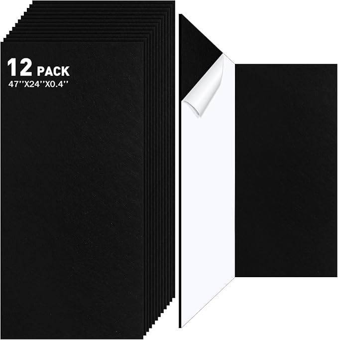 12 Pack Large Acoustic Panels, 47 x 24 x 0.4 Inch Self-adhesive Sound Absorbing Panel for Studio Home Office(Black)