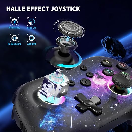 AceGamer Wireless Bluetooth Controller for PC/Steam/Switch with Linear Motors, Hall Joysticks and RGB Light- Upgraded PC Controller and Back Buttons Lock, Multi-Platform Support (Galaxy)