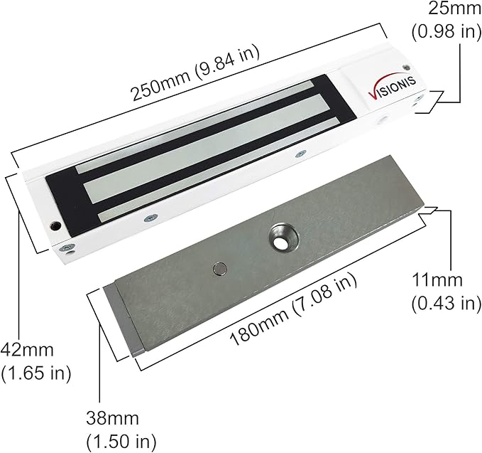 Visionis VS-VISML600LED-WH Indoor 600lbs White Electromagnetic Lock with LED Sensor for Door Access Control