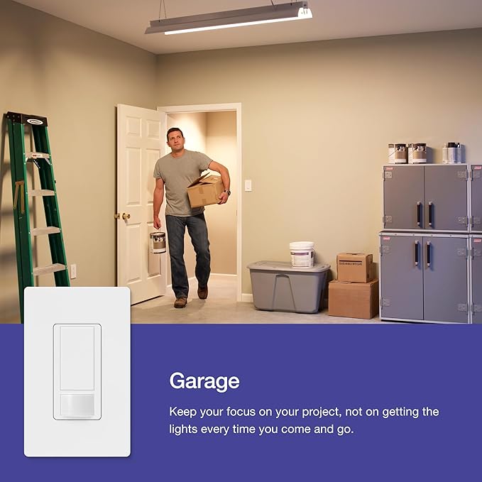 Lutron Maestro Motion Sensor Light Switch Indoor for Bathroom, Garage, Laundry Room, Closet, Occupancy Sensor Light Switch, Single-Pole, No Neutral, MS-OPS5M-WH