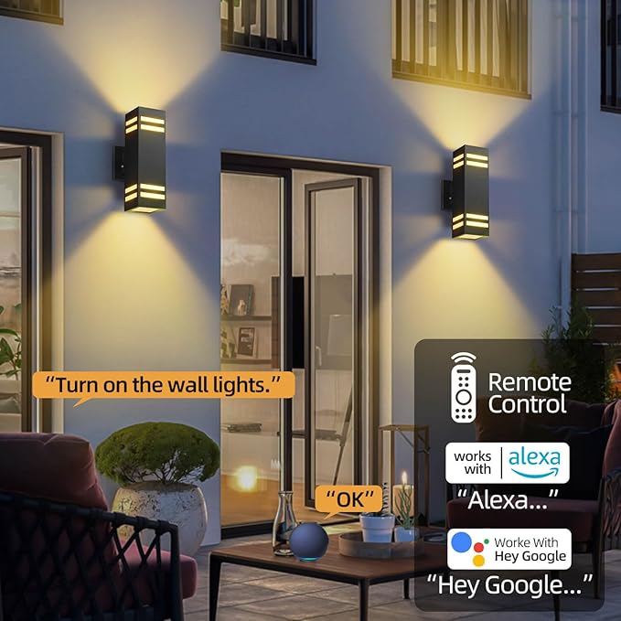 Zinola Outdoor Smart Wall Lights 2 Pack, Aluminum Exterior Lighting Fixtures Dusk to Dawn Color Changing Outdoor Lights with Matte Black Finish for Outside Decor, DIY Lighting Effects