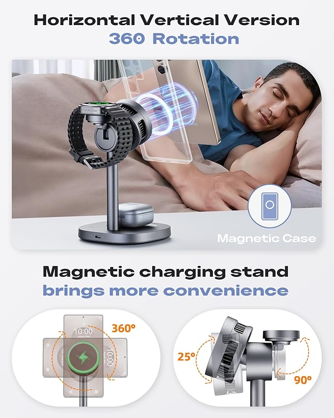 Magnetic Wireless Charger for Samsung, Qi2 Certified Fast 15W 3 in 1 Charging Station TEC Cooling Compatible with Magsafe Charger for Galaxy S25 Ultra/S24/Z Fold 7/Flip7/Samsung Watch Ultra 8/Buds