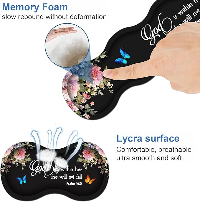 Ergonomic Keyboard Wrist Rest & Mouse Pad Wrist Rest Set, Large XXL Gaming Desk Mat 31.5"x 11.8" with Memory Foam, Easy Typing Pain Relief for Office & Home, Floral Quote Bible Verse Psalm 46:5