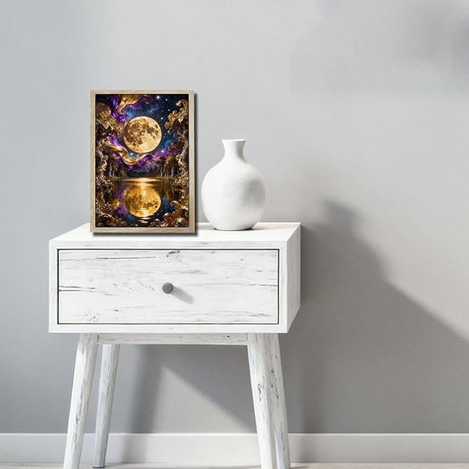 URVIP LED Glowing Photo Frame, 3D Starry-Sky Blue Moon Wall Art, 9x12 Inches Dimmable Light Up Light Painting for Bedroom, Unique Aesthetic Decor, Great Birthday Gift for Women Men