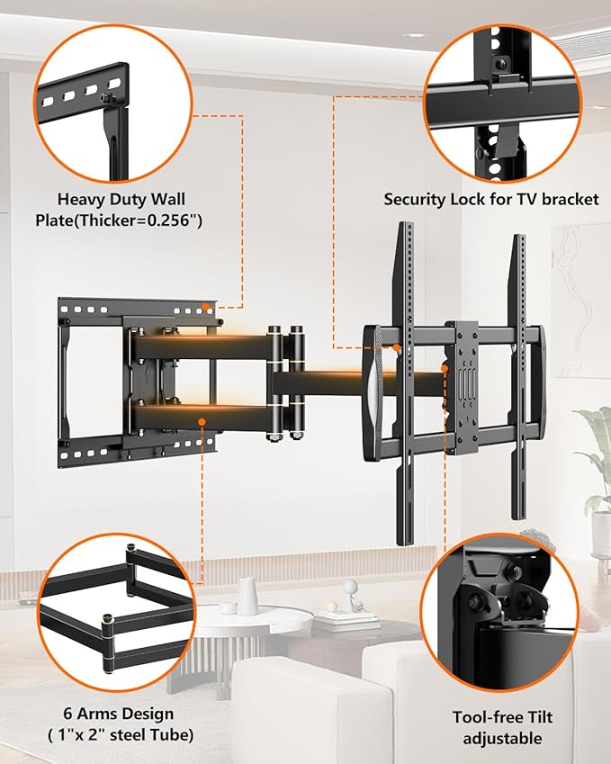 FORGING MOUNT Heavy Duty TV Wall Mount for 42-110" TVs up to 220lbs with 8.2" Sliding Moving for Screen Centering, Full Motion TV Mount Fit 24"-16" Studs with Swivel,Tilt&Level, Max VESA 800x600mm
