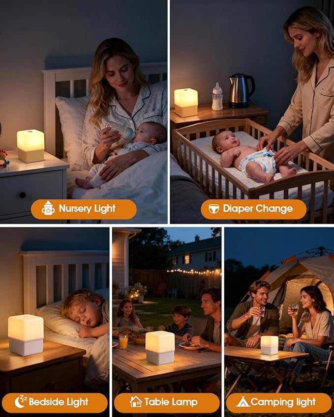 Soft Warm Night Light for Baby Nursery/Breastfeeding/Sleep Aid, Small Touch Lamps for Nightstand/Bedside, Fun Liftable/Rechargeable/Dimmable/2600K/Cordless, NightLight for Kids and Adults' Bedroom