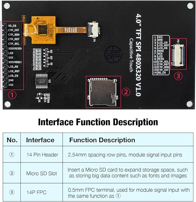 Hosyond 4.0 Inch 320x480 TN Capacitive Touch Screen LCD Display Module SPI Serial ST7796S Driver for Arduino R3/Mega2560/ESP32