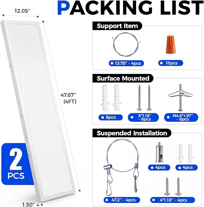 Barrina 1x4 LED Flat Panel Light, 8640LM 72W, 0-10V Dimmable, Brightness & 5CCT 3000K-6000K Selectable 4FT LED Shop Light, Ceiling Drop Mount Lights for Kitchen, Garage, Office, Laundry, 2 Packs