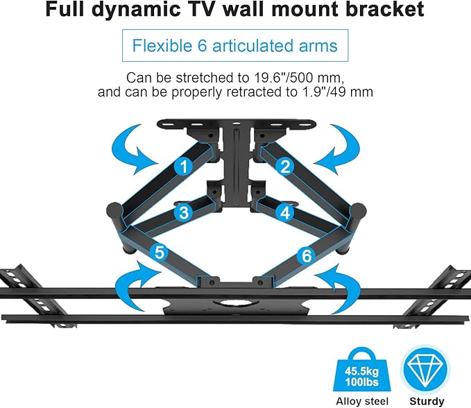 SYLVOX Full Motion Outdoor TV Wall Mount, Fits for TV Size from 40 Inch to 75 Inch, Flexible 6 Articulating Dual Arms, Wall Mount Bracket, Maximum VESA 600 x 400 mm