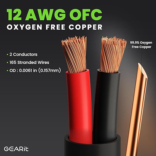 GEARit Outdoor Speaker Wire CL3 Rated, 12 Gauge Speaker Wire, Speaker Cable 250 ft for Outdoor Speakers, Patio, Garden, Backyard Audio, Direct Burial in Ground/in Wall, OFC (Black, 2-Conductors)