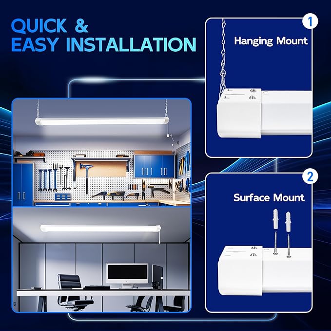 hykolity 4FT 70W LED Shop Light Linkable, 8000lm(300w Equivalent), 5000K Utility Shop Lights for Garages, Workshops, Basements, Hanging or FlushMount, with Power Cord and Pull Chain, ETL, White,1 Pack
