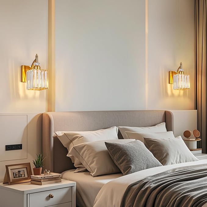 BBLLWJ Modern Wall Sconces Set of Two Gold Wall Sconces Indoor Wall Lamp Crystal Wall Light Wall Mounted Room Sconce Wall Lighting Bathroom Vanity Light Fixtures