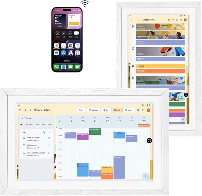 15.6" Digital Google Calendar+Pen,No Subscription|All-in-one Smart Display:Photo Frame,Google Play Apps,Voice Assistant,Home Hub,Streaming|Built-in Battery|Wall&Desk|Anti-Glare Touchscreen|White Wood