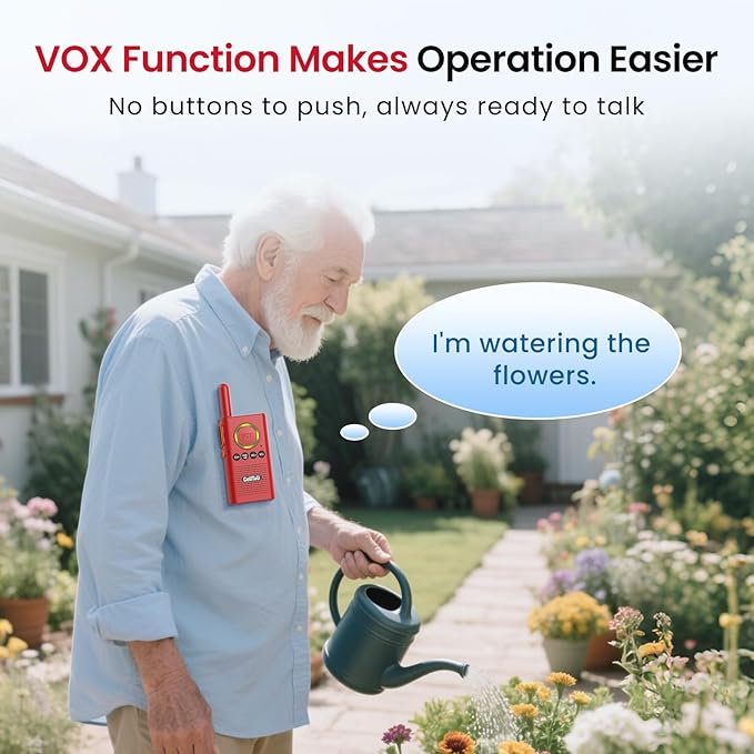 CallToU 2 Way Intercom for Elderly 3300FT Rechargeable 1000mAh Battery, VOX, Ideal for Caregivers & Emergencies Intercoms Wireless for Home/Outdoor Family Communication Red