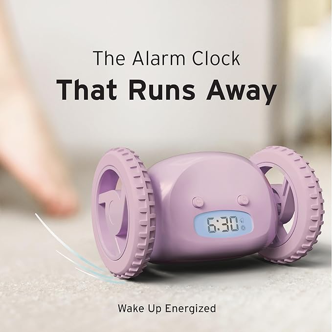 CLOCKY Alarm Clock on Wheels – Loud Rolling Alarm Clock for Heavy Sleepers | Runaway Clock That Jumps & Runs to Wake You Up | Funny Unique Gift for Adults & Teens (Lavender)