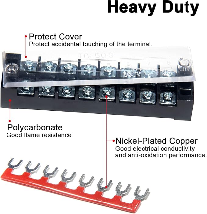 MILAPEAK Terminal Block and Strip - 6 Sets 8/10/12 Positions 600V 15A Dual Row Wire Screw Terminal Strip Block with Cover + 400V 15A Pre-Insulated Terminals Barrier Strips Jumpers (Black & Red)