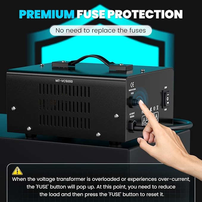 5000W Voltage Converter Transformer(110V to 220V or 220V to 110V) Step Up/Down Converter 110/120 Volt - 220/240 Volt w/US Power Cord,Circuit Breaker Protection, LCD Screen Display