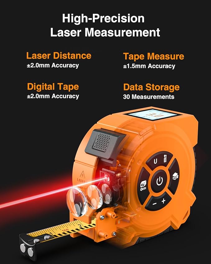 3-in-1 Digital Laser Tape Measure 328Ft Rechargeable Measuring Tool & 16Ft Auto-Lock Tape Measure Movable Magnetic Hook with Area/Volume/Pythagorean, Ft/in/M/Ft+in for Construction, Woodworking, Home
