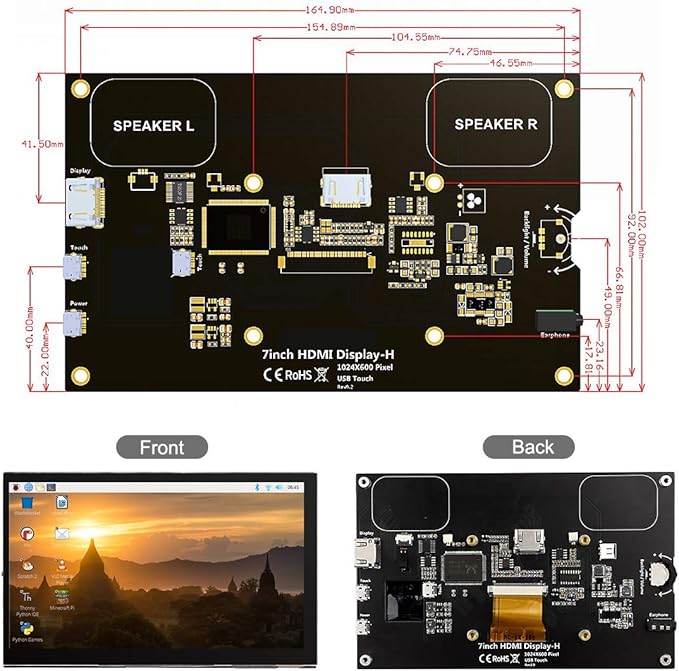 ELECROW 7 Inch Touchscreen Monitor for Raspberry Pi - 1024x600 IPS Capacitive Touch Screen HD Mini LCD Display with Stand Compatible with Raspberry Pi 5/4B/3B+/3B, BB Black, Win11/10/8/7, Driver Free