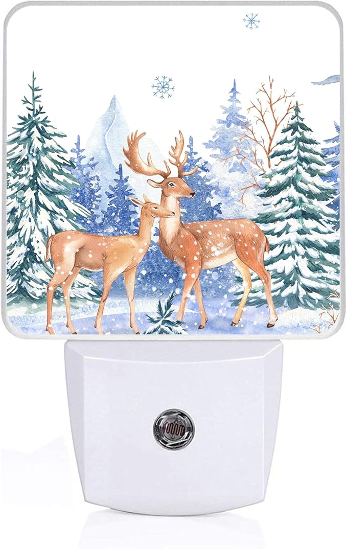 GANTINIR Vintage Deer Forest Night Light, Plug-into Winter Animals Nightlight White LED Lamp, Energy Efficient Decor Desk Lamp for Bedroom Hallway Stairs Bathroom
