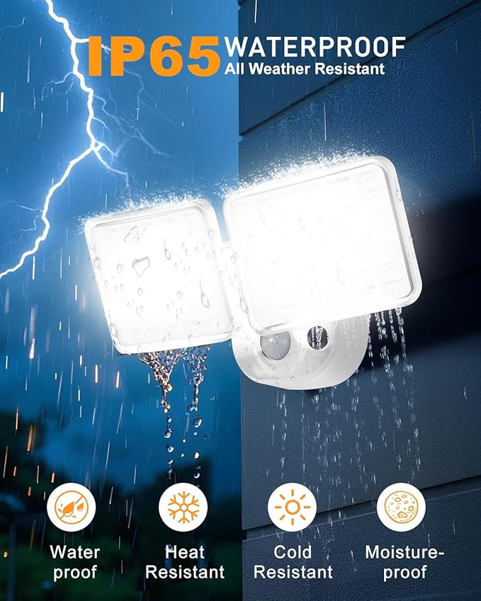 Rechargeable Battery Motion Light, 2500LM & 4000LM Dual Modes Motion Sensor Security Lights, USB Charging Wireless Flood Light Battery Powered, LED Outdoor Lights for Garage,Yard,Porch,Shed(2 Packs)