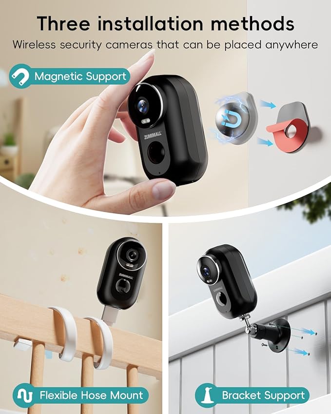 ZUMIMALL Solar Security Cameras Wireless Outdoor, 2Packs, Solar Camera Outdoor Wireless, 2.4G WiFi Battery Camera, 3MP Color Night Vision, Magnetic Mount, Siren,PIR/AI Analyse, IP66, Cloud, Alexa