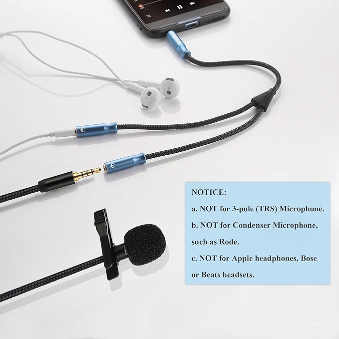 MillSO 3.5mm 4 Pole TRRS Audio Splitter Cable Nylon Braided Stereo Aux Splitter for 2 TRRS Headset to PC Laptop PS4 Xbox Smartphone - 1 FT