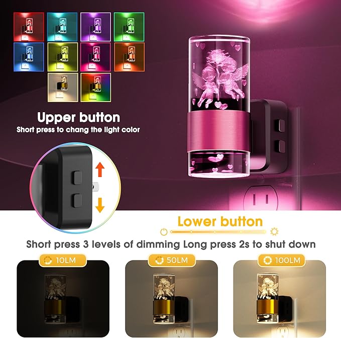 L LOHAS LED Night Lights Plug into Wall, Dusk to Dawn Sensor Nightlight, 9 Colors Changing,Adjustable Brightness,Acrylic Decorative Night Lights for Bathroom,Wedding,Birthday Gift