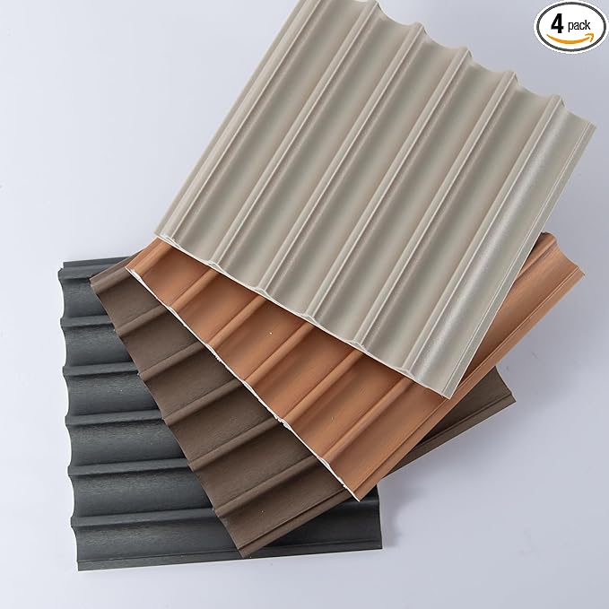 Art3dwallpanels 4 Pack Glossy Metal Finish WPC Soundproof 3D Wall Panels for Interior Wall Decor, Wavy Grain Panel Wall Slats, Sample