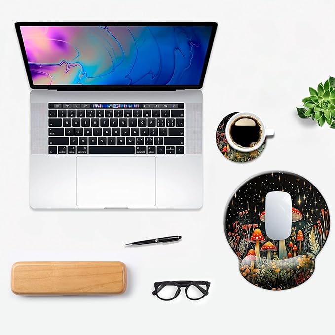 Ergo Comfort Gel Wrist Rest Mouse Pad-Ergonomic Office Mousepad with Wrist Support-Non-Slip, Design Desk Accessories Mat for Home&Game Decor Mushroom Star