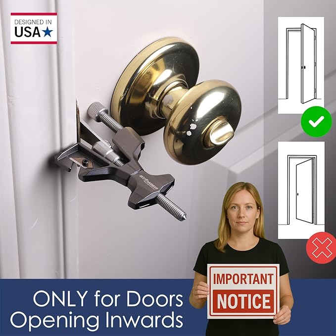 Stinger Metal Portable Door Lock for Travelers — Hotel, Apartment, and Home Door Stopper Security with Built-in Glass Breaker & Seatbelt Cutter, Ideal Travel Safety Lock for Women and Families
