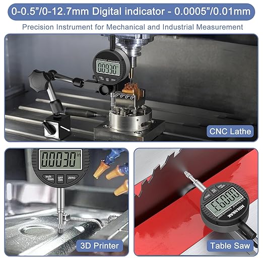 HDLNKAK Electronic Digital Dial Indicator Gauge 0-12.7mm/0.5” Inch/Metric Conversion, High Precision Probe with 0.01mm/0.0005” Resolution for Testing.