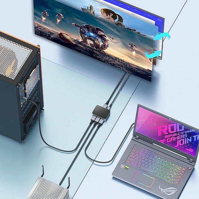Arector Bi-Directional DisplayPort 1.4 Switcher, 3 in 1 Out 8K DP Switcher Box Supports 8K 30Hz / 4K 120Hz Compatible with TVs Monitors Laptops PC Projectors etc