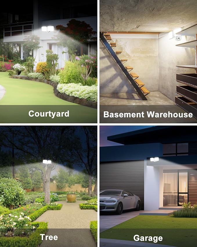 Rechargeable Battery Motion Light, 2500LM & 4000LM Dual Modes Motion Sensor Security Lights, USB Charging Wireless Flood Light Battery Powered, LED Outdoor Lights for Garage,Yard,Porch,Shed, White