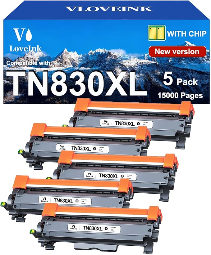 VLOVEINK TN830XL TN830 Toner Cartridge Replacement for Brother TN830XL TN830 XL/V/R 830 XL Toner Cartridge for Brother Printer HL-L2460DW DCP-L2640DW HL-L2405W MFC-L2820DW High Yield, 5 Black
