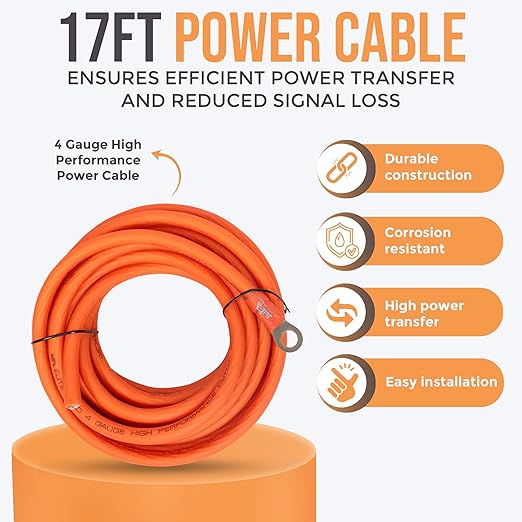 Elite Audio Premium Series Amp Kit Copper Clad Aluminum Wire, Triple-Shielded RCA Cables, High-Power Capacity, ANL Fuse Holder, Car Amplifier Install Kit (4 Gauge (5-Channel))
