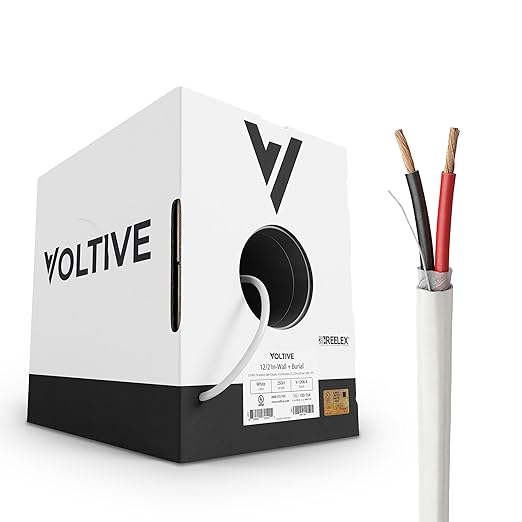 Voltive 12/2 Speaker Wire, in-Wall CL3 & Direct Burial, White, 250ft - 12AWG, 2 Conductors, Stranded Oxygen-Free Copper, UL Listed - V-1206-4