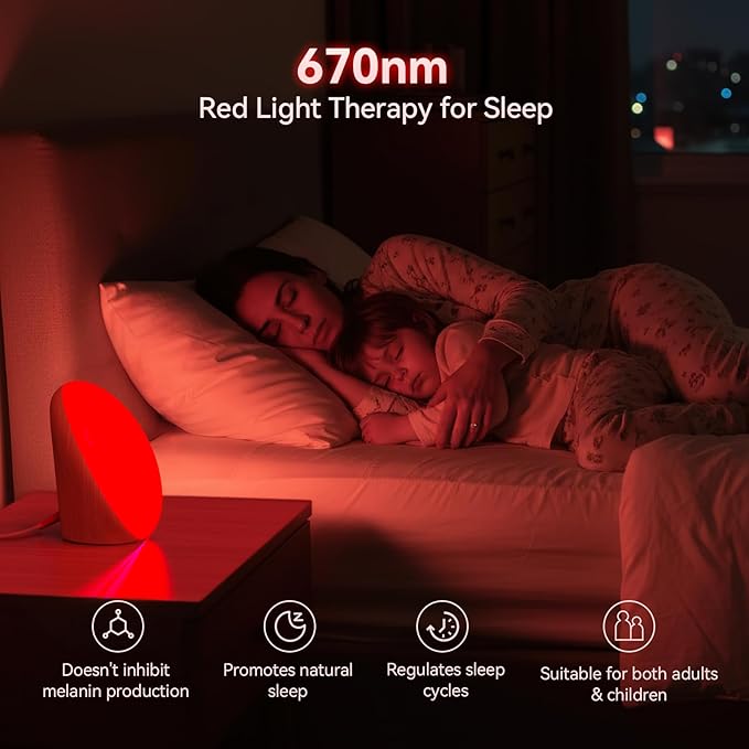 COMSYNC Light Therapy Lamp with 10000 Lux Sun Light & 670nm Red Night Light, Sleep Aid & Mood Boosting Lamp, 5 Color Temperatures, 5 Brightness Levels, 4 Timer Settings, Smart Touch & Remote Control