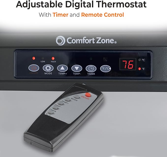 Comfort Zone Hard-Wired Ceiling Mount Garage Space Heater with Remote, 7,500 Watt, 240 Volt, Fan-Forced, Overheat Protection, Digital Thermostat, 12-Hour Timer, Ideal for Garage & Workshop, CZ230ERBK