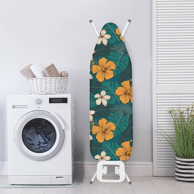ZCFYGDX Hawaiian Flower Leaf Print Ironing Board Cover Small, Elastic Edges Nylon Buckle Straps Fasteners,S-Size (14 x 45 in) Resist Scorching & Staining Breathable Wear-Resistant Easy Install