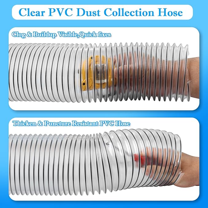 PVC Dust Collection Hose 4" x 10',Puncture Resistant 4 Inch Dust Collector Hose for Shop Vacuum,Woodworking Dust Collection Systems,Flexible Clear PVC Fume Debris Dust Hose Tube w/Carbon Steel Wire