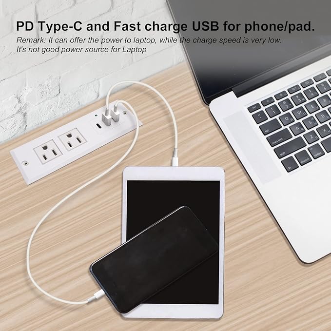 20W Recessed Power Strip USB C Fast Charge Desk Power Outlet Type C Flush Mounted Extension Power Plug for Conference Countertop Desktop Drawer Sofa ETL Listed (White)