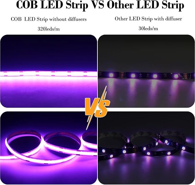 UVTaoYuan Short LED Strip Lights Purple 5V USB Not Dimmable Flexible COB LED Rope Lights 320LEDs/m Purple Super Bright Bendable Small Tape Lights for Living Room TV Lights Decoration (3.28FT/1M)