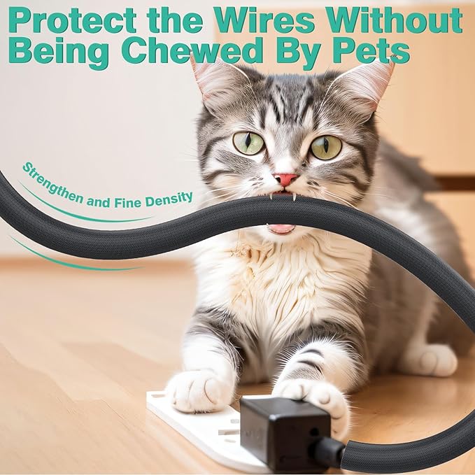 UOMTFAI Dog and Cat Cord Protector 10ft - 3/8inch, Flexible Cable Sleeve for Easy Cord Management, Protects Cables from Pets Chewing, Ideal for USB, Power, Audio and Video Cords - Black