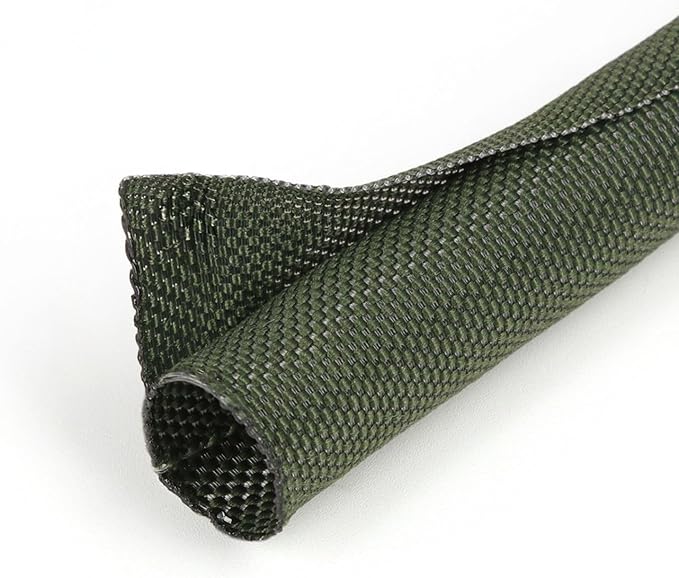 HOLED 3/16 inch Split Braided Cable Management Sleeve for USB Cable Power Cord Audio Video Cable, Wire Loom Cord Protector from Cat Dog Chewing (Dark Green, 10FT)
