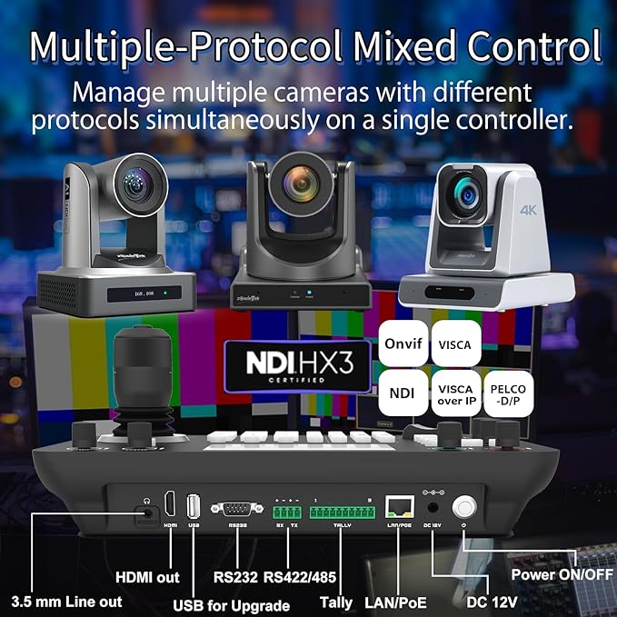Zowietek PTZ Controller (NDI|HX3 Support) 7D Joystick Keyboard, ZowieKBD, HDMI Output, 5'' LCD Quad-View Real-time Display, Automatic Camera Detection, Group Control, ZowieEcosystem, Tally, Audio Out